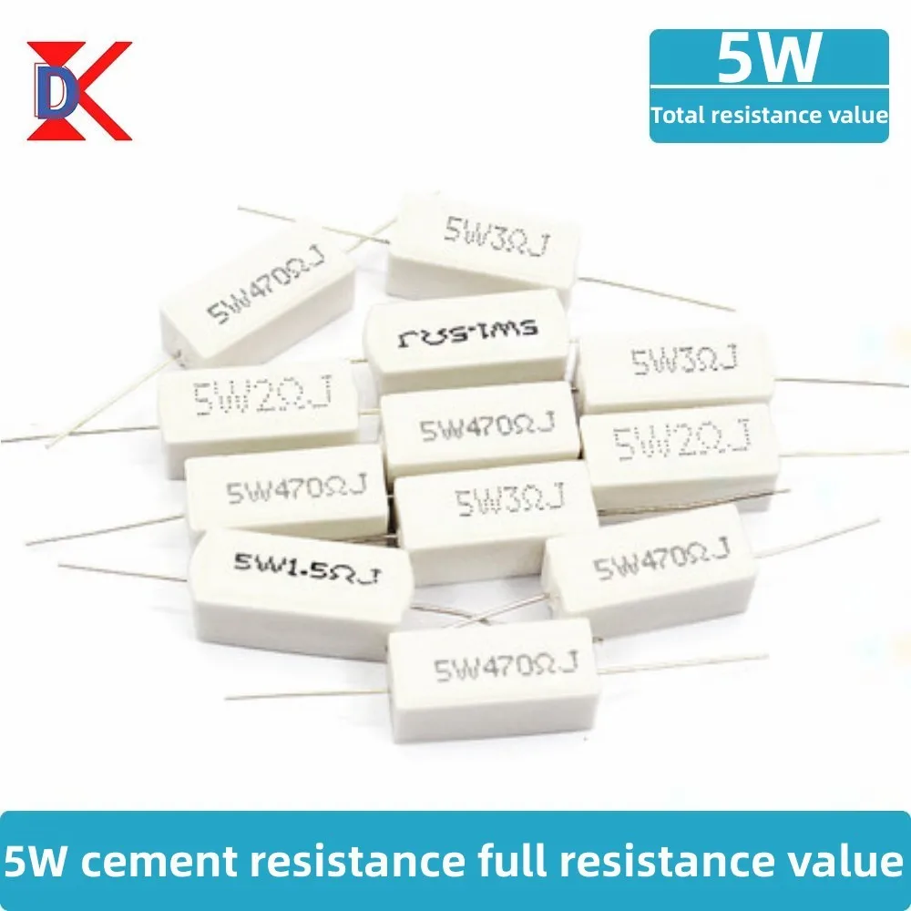 

10Pcs 5W Ceramic Cement Resistor 5% In A Pack 0.1R 0.22 0.33 0.5 Ohm 6.8K 0.25R 0.5R 3R 27R 12R 100R Non-inductive Resistors