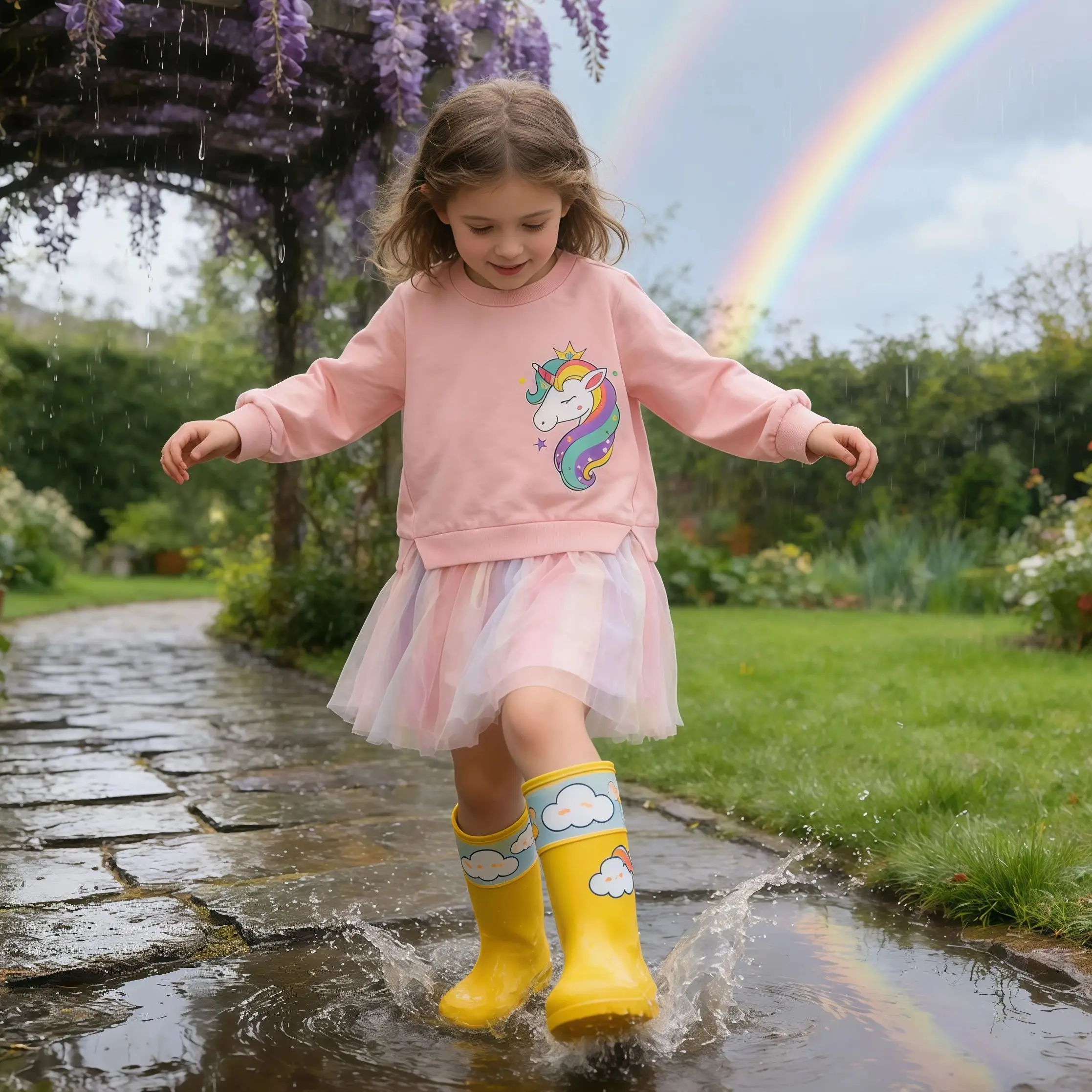 New Unicorn Girls Dress Autumn Spring Children Clothing Cotton Toddler Costume Birthday Party Kids Casual Princess Mesh Dress