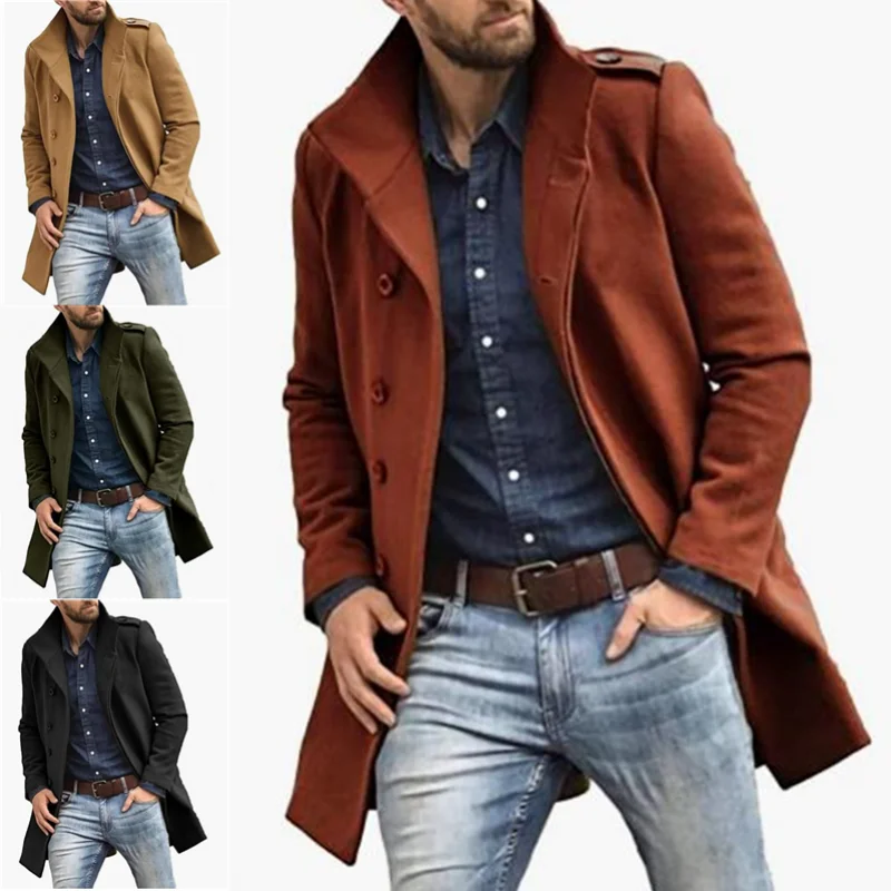 British Fashion Jackets Man Trench Coat Lapel Windbreaker Solid Color With Man's Clothing And Worsted Men's Jackets Coat