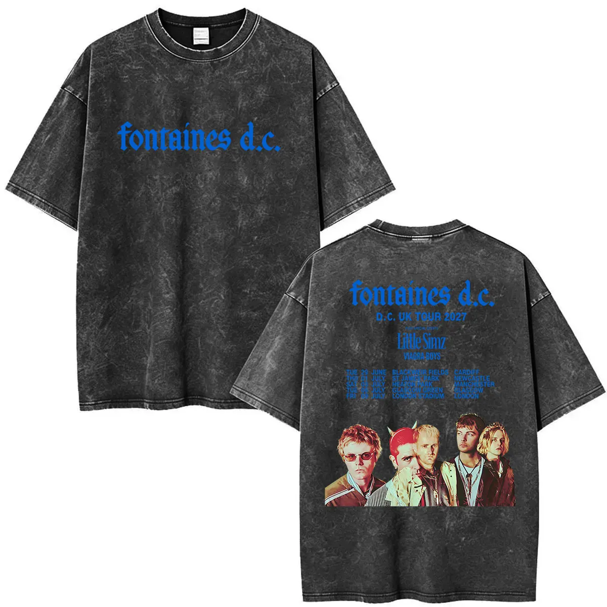 Rock Band Fontaines D.C EU and UK Tour 2027 Vintage Washed T Shirts Men's Hip Hop Punk Loose Pop Short Sleeve T-shirt Streetwear