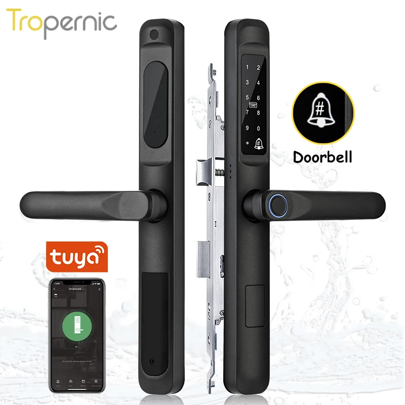 Tuya APP Waterproof Smart Fingerprint Password Card Door Lock Bridge-Cut Aluminum Alloy For Outdoor Pull Push Sliding Door