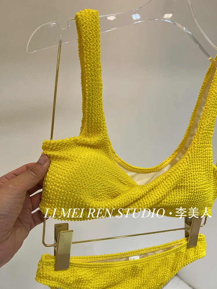 Nova férias sexy branco amarelo biquíni split maiô para mulher