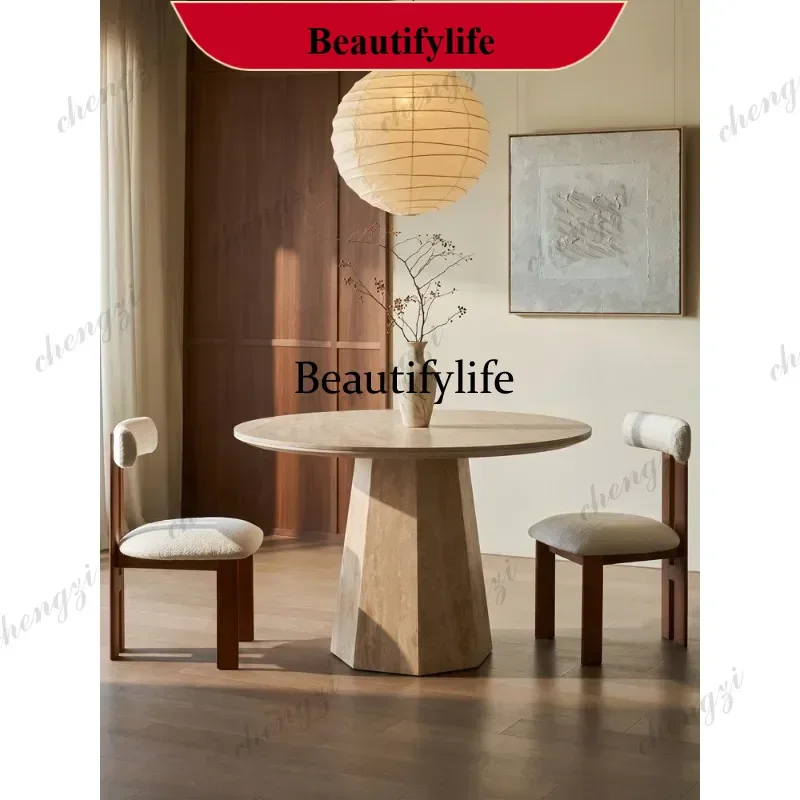 Household slate round table medium antique dining table round French small apartment simple negotiation table P182
