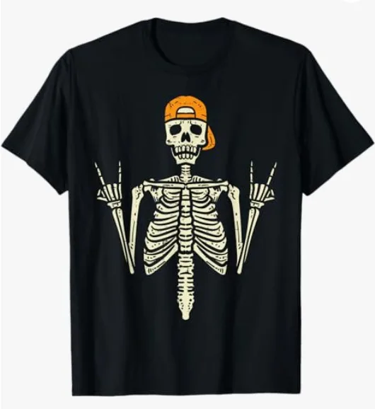 Rocker Skeleton Cap Skater Cool Halloween Punk Rock Men Boys T-Shirt