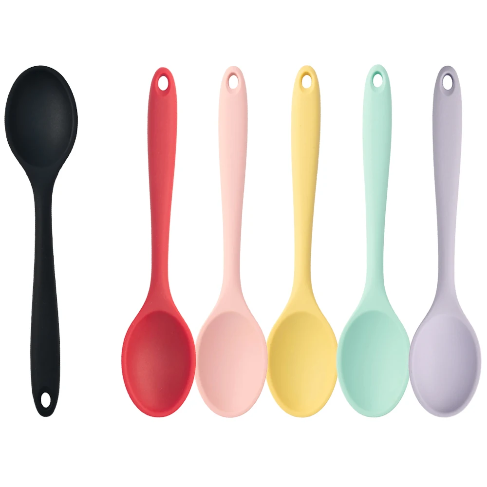 1Pcs Colourful Silicone Ladle Soup Spoon Ramen Noodles Tableware Scoop Rice Salad Stirring Spoons Cooking Kitchen Accessories
