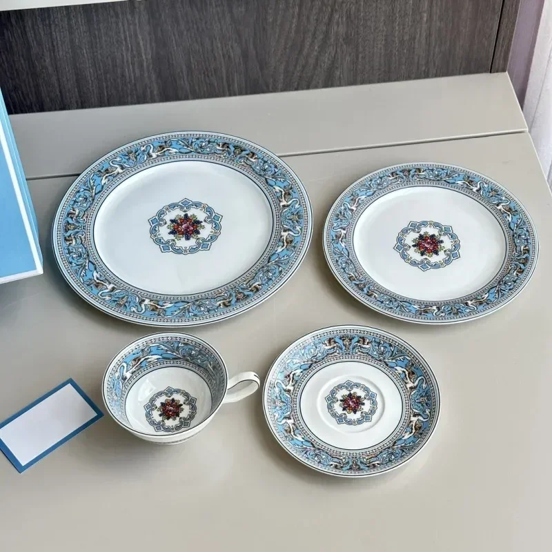 British Coffee Set with Silk Road, Food Plates, Afternoon Tea Cups, Teaware, Dinnerware, Tableware for Kitchen