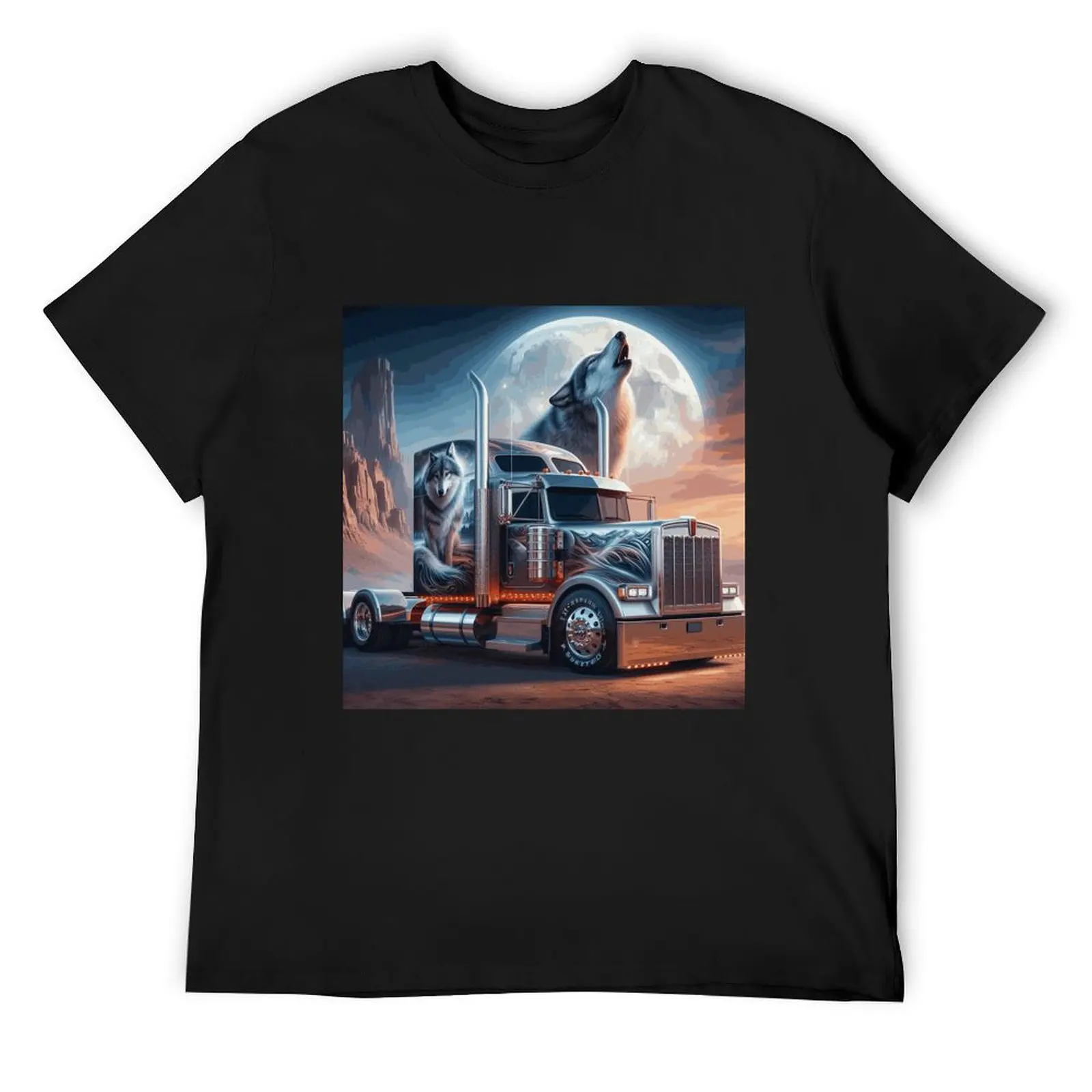 Wolf truck T-Shirt blanks anime clothes oversized t shirt men