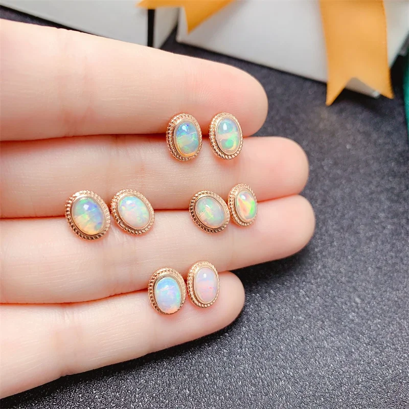 Legit 925 Sterling Silver Natural Opal Stud Earrings Simple Elegant Earrings  Women's Earrings Gemstone with Certificate