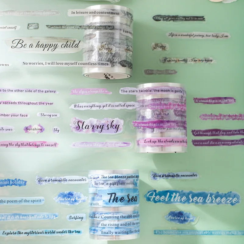 

50mm*200cm Letter Series Vintage English Text PET Tape Creative DIY Journal Material Collage Stationery Supplies