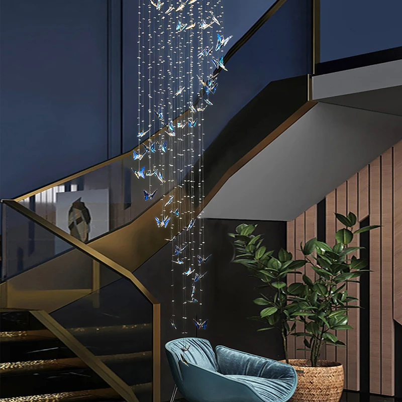 Imagem -02 - Luxo Crystal Butterfly Pendant Teto Lustres Home Staircase Luminária Led Lâmpadas Suspensas para Sala de Estar