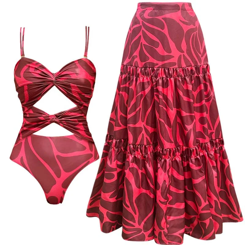 

2025 Print Bikini Swimsuit with Skirt Bandage Swimwear Women Brazilian Bikini Bathing Suit Skirt Dress Summer Female