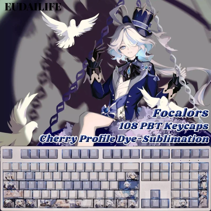 Focalors 108 Key Caps Genshin Impact PBT DYE Sublimation Light Transmitting Cherry Switch Cross Key Cover Mechanical Keyboard