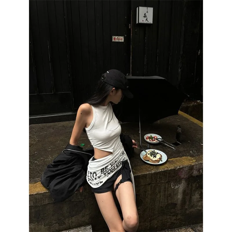 Slim Irregular Spice Girls Sexy Sleeveless Vest Hollow Out Spring New Moda Tanks All-match Trendy Minority Streetwear Tee
