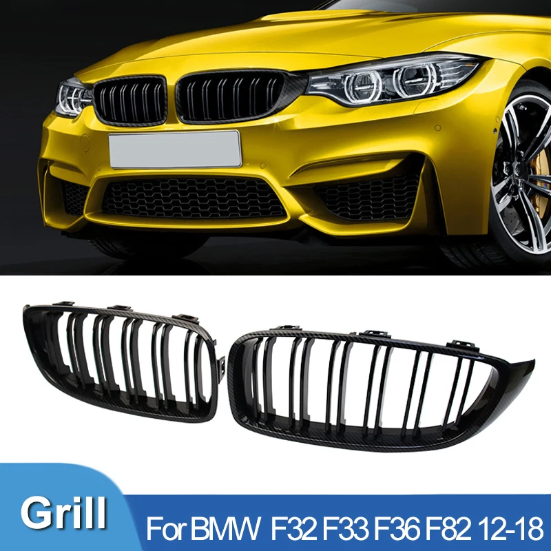 

Pulleco Carbon Fiber Car Front Bumper Grille Racing Grill For BMW 4 Series F32 F33 F36 M3 F80 M4 F82 12-18 Gloss Grills Grilles