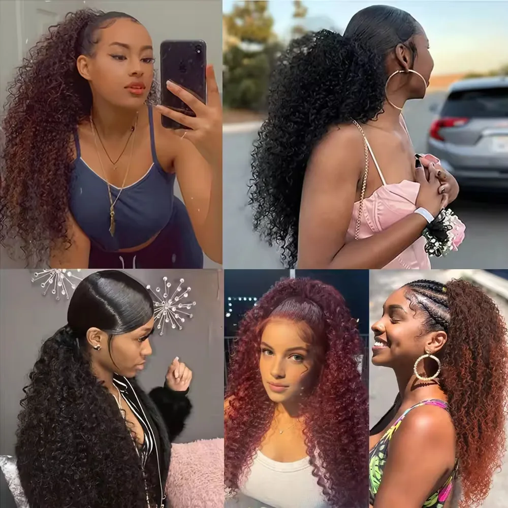 Ponytail Extension Human Hair Afrp Curly Clip in Wrap Around Ponytail Add Length 8-30 Inch Afro Curly Hair Ponytails For Women