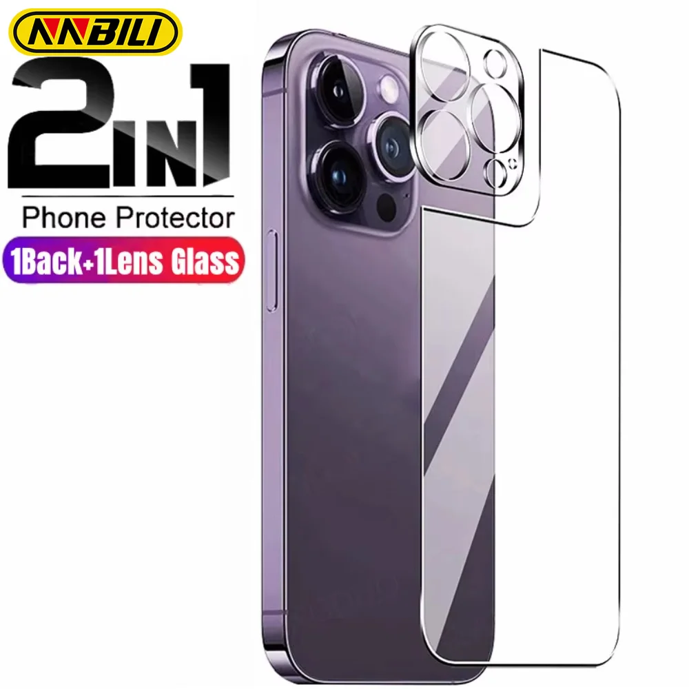 NNBILI 2in1 زجاج مقسى خلفي لهاتف آيفون 16 15 14 13 12 Pro Max 15 Plus 15 Pro Max 16Pro واقي شاشة خلفي مع زجاج عدسة