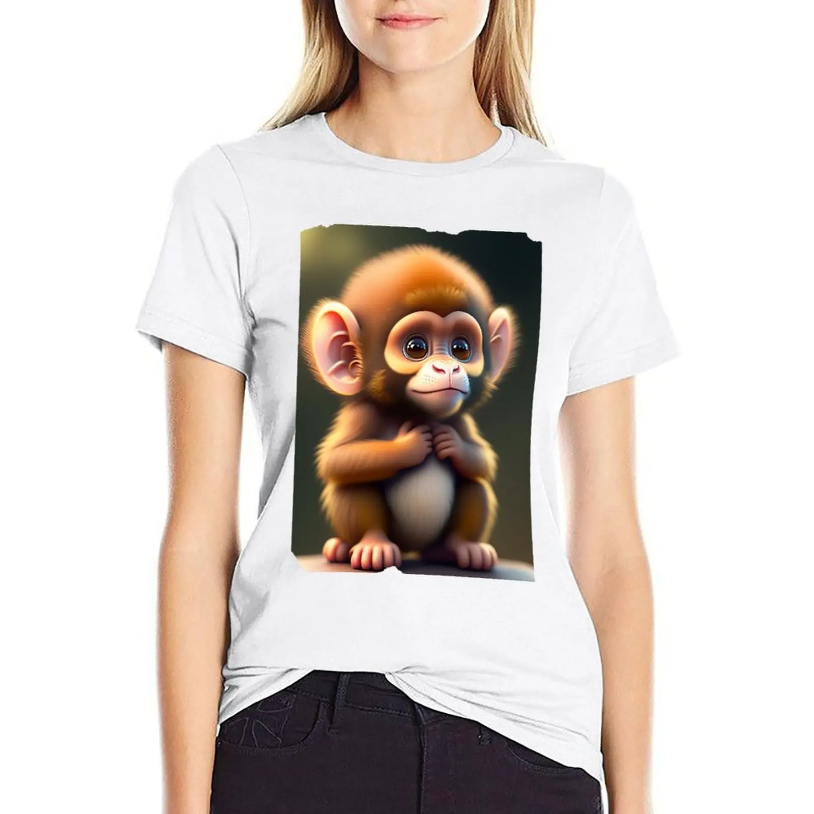 

cute animals, animal,animals,legendary animals, cute monkey T-shirt graphics plus size tops tops for Women