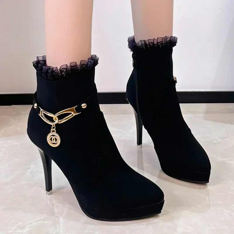 2024 Fashion Women's Shoes Side Zip Women's Boots Winter Pointed Toe Solid Sexy Dress Short Barrel Stilettos or Thin Heels Boots