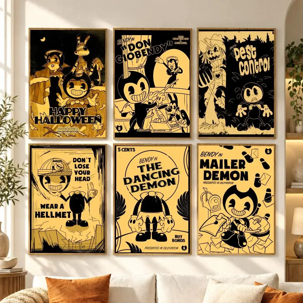 Cartoon Game B-Bendy The I-Ink Machine Poster Premium Modern Waterproof Wall Art Pictures for Bedroom Living Room Bar Decor