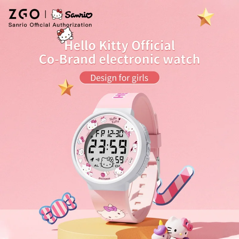 ZGO Sanrio Hello Kitty Kids Watch for Girls Cute Electronic Digital Wristwatch Waterproof and Luminous Watch Birthday Gift 8551