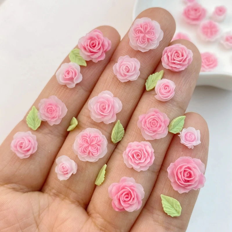 50 sztuk mieszane Nail Art żywica Cartoon różowe kwiaty seria Charms dżetów DIY Craft na paznokcie 3D dekoracje biżuteria