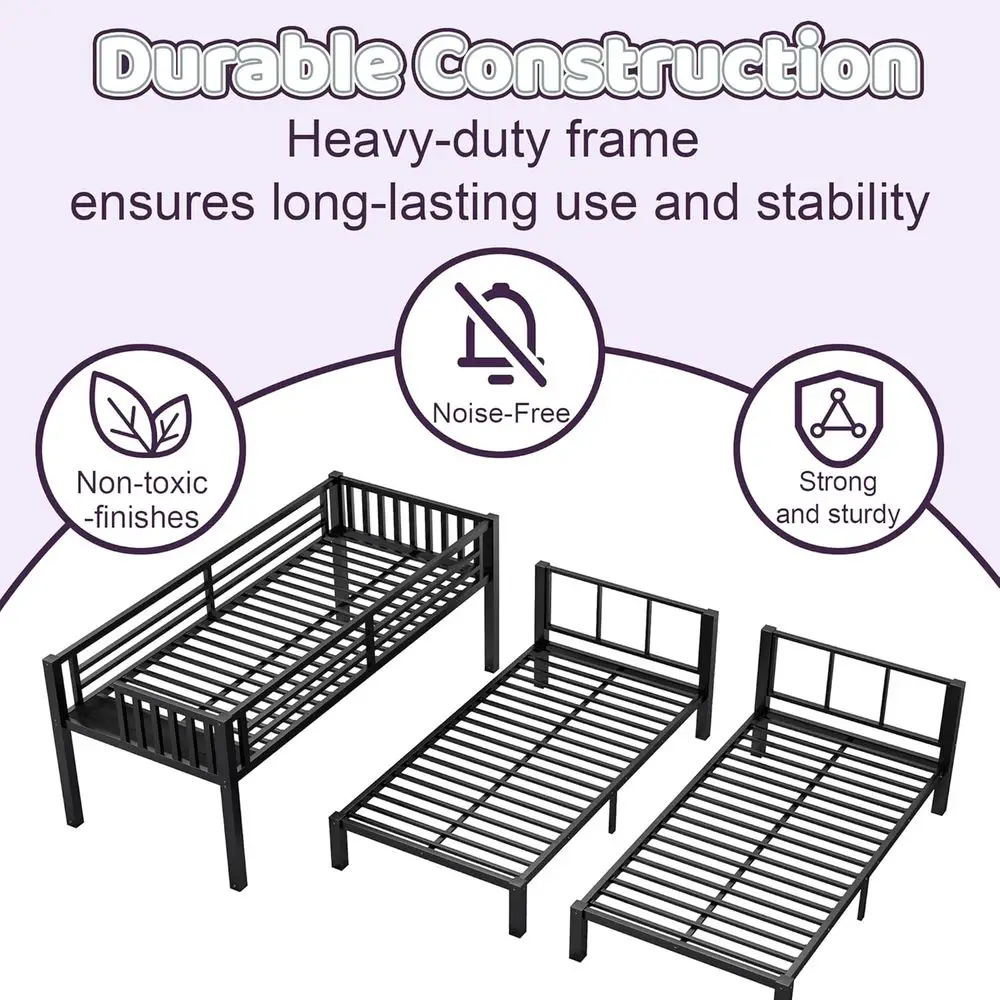 Twin XL Over Twin Over Twin Convertible Bunk Bed with LED,Metal Triple Bunk Bed or 3 Kids with Charge Station and Guardrails and view 5