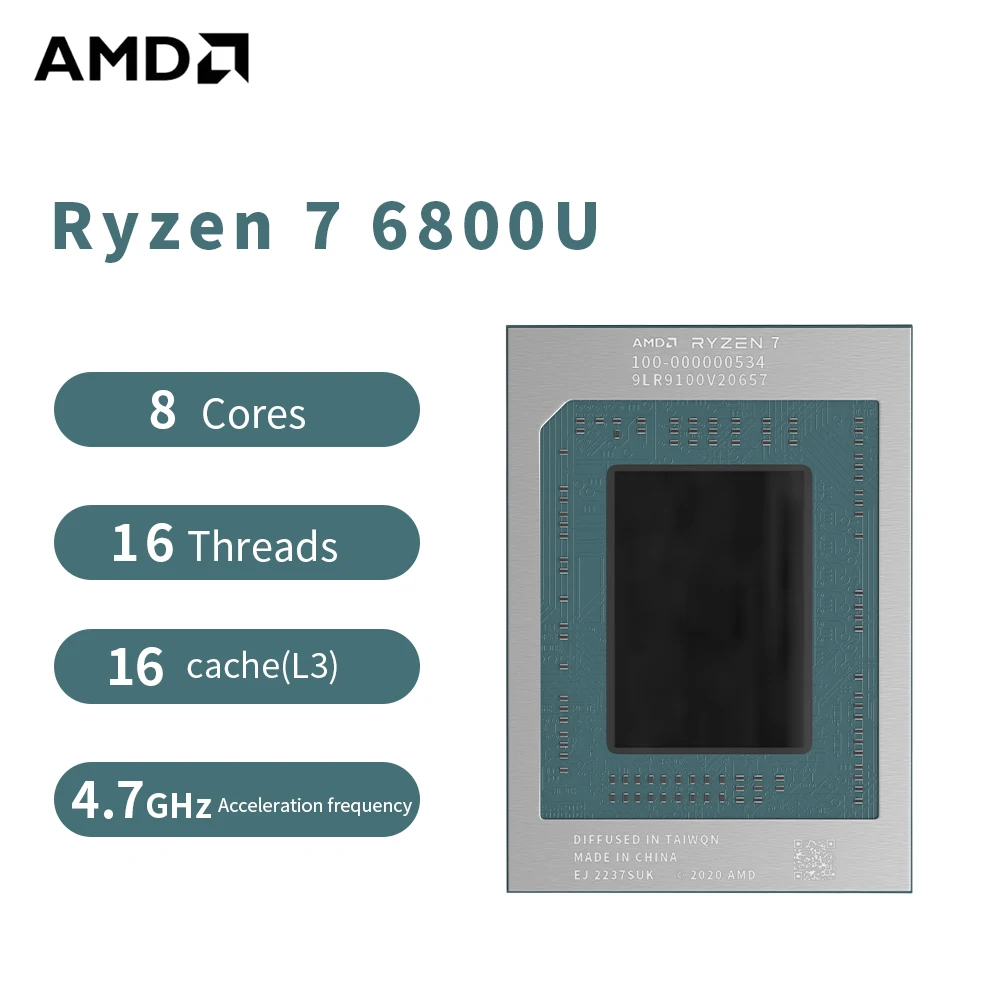 

AMD R7 6800U Laptop CPU Ryzen 7 6800U Processor 4.7GHz 8-Core 16-Thread 4MB Game Cache 6NM TDP 28W FP7 Gaming CPU 100-000000534
