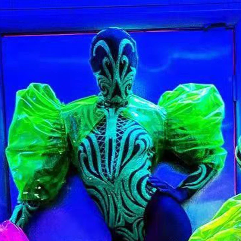 Nightclub Bar Fluorescent Bodysuit Headwear Suit Exaggerated Shape Set Men Pole Dance Clothing Female Gogo Dancer Costume XS2911