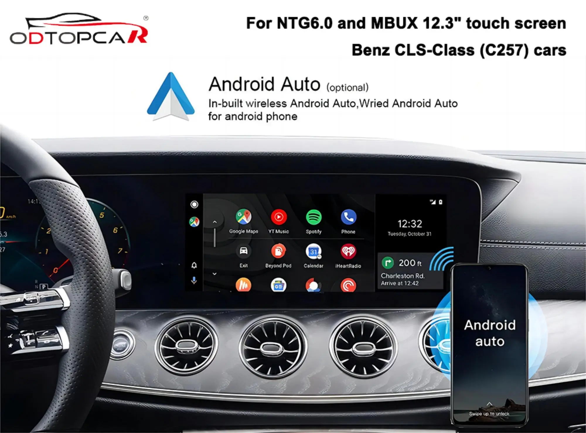 Wireless Car Play Adapter for Mercedes CLS C257 MBUX NTG 6.0 Android Auto Upgrade Android 13 Ai BOX 12.3 inch Touch Screen