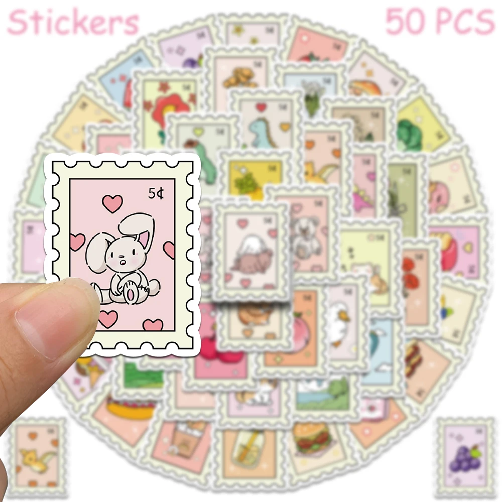 50pcs Cartoon Stamps Stickers Decals For Laptop Letter Scrapbook Luggage DIY Aesthetic Waterproof Stickers Creative Gifts image 4