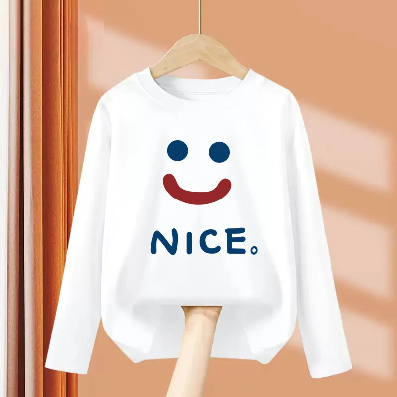 Children Fashion Long Sleeved T-shirt Smiling Face Printed Shirt Boys and Girls Autumn Clothes Cotton Tops