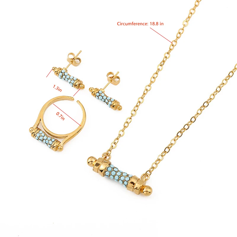 2023 New Fashion3 Piece Jewelry Explosive Sapphire Jewelry Small Waist Necklace Earrings Ring Set Wholesale