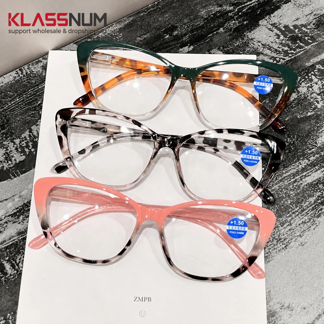 KLASSNUM Cat Eye Anti Blue Light Glasses For Women And Men Computer/Phone Blue Light Blocking Reading Glasses Presbyopic Glasses