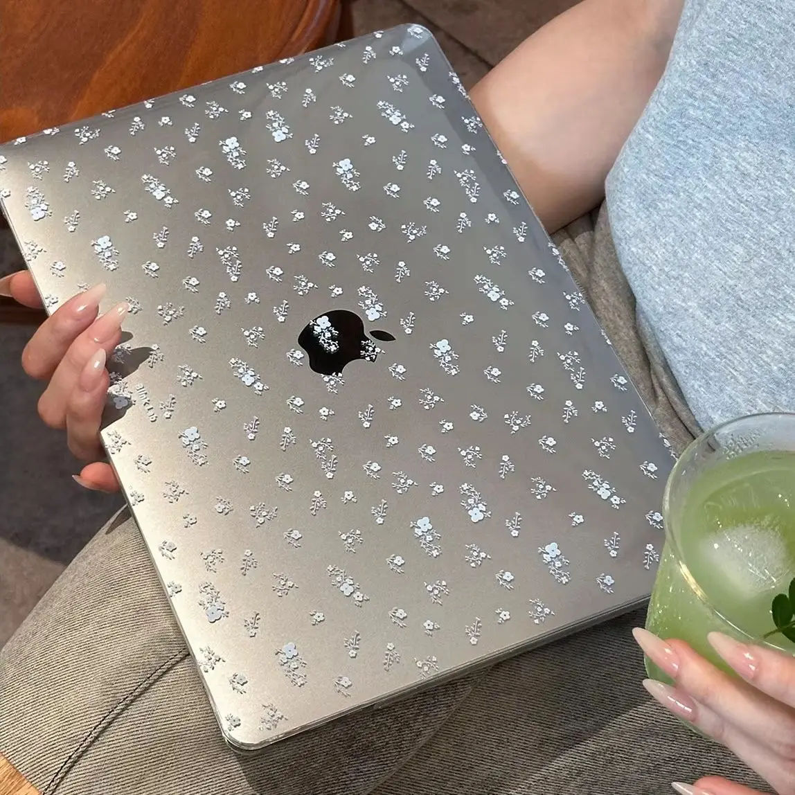 Gentle Blue Floral Crystal Laptop Case For Macbook Air 13.6 M4 NEO 15 M3 Hard Cover For Mac Book Pro 13 M1 M2 14 M4 M5 16 Cover