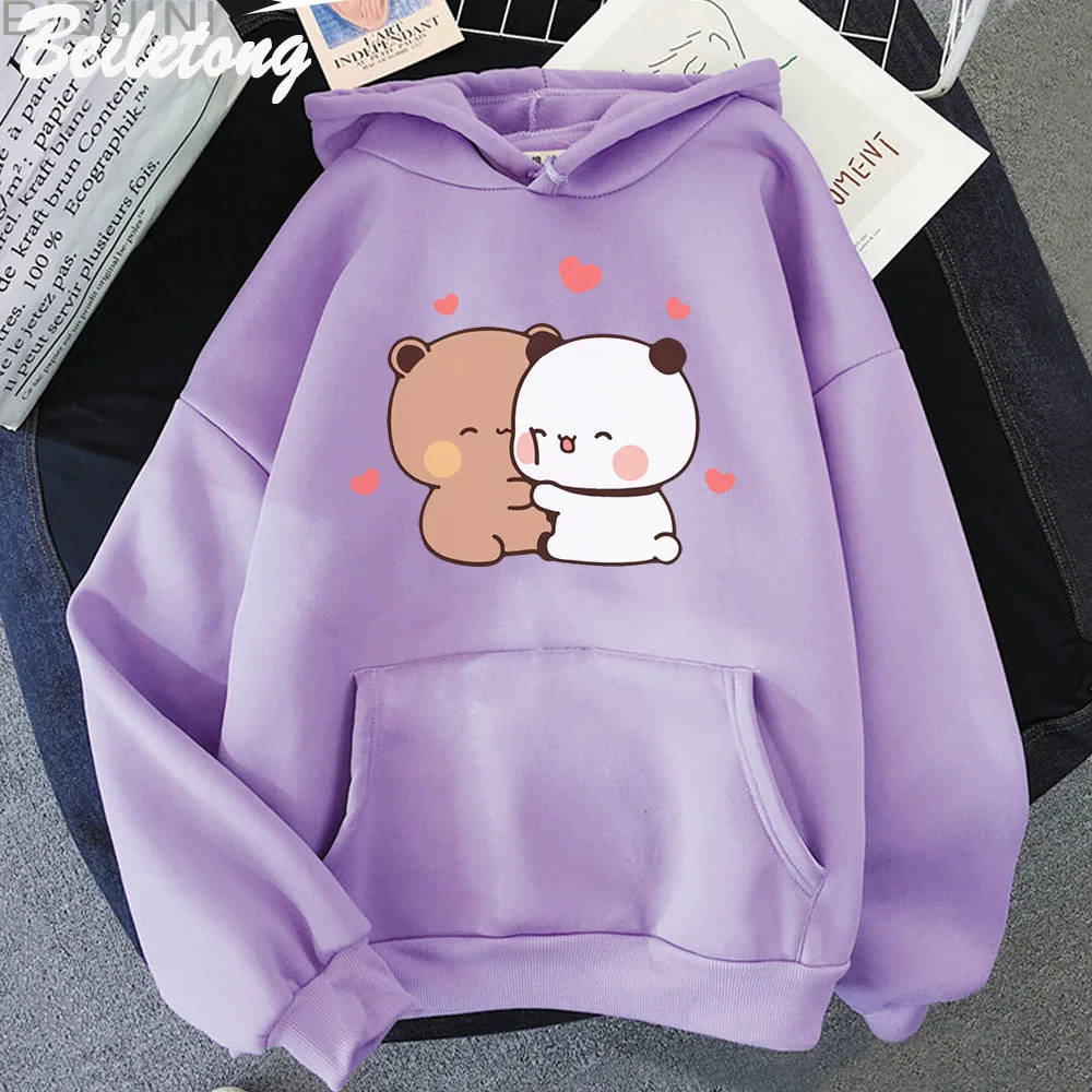 Panda Bear Cute Cartoon Hoodies Bubu Dudu Kawaii Clothing Girls Loose Sweatshirts Spring/Autumn Pink Long Sleeve Pocket Harajuku