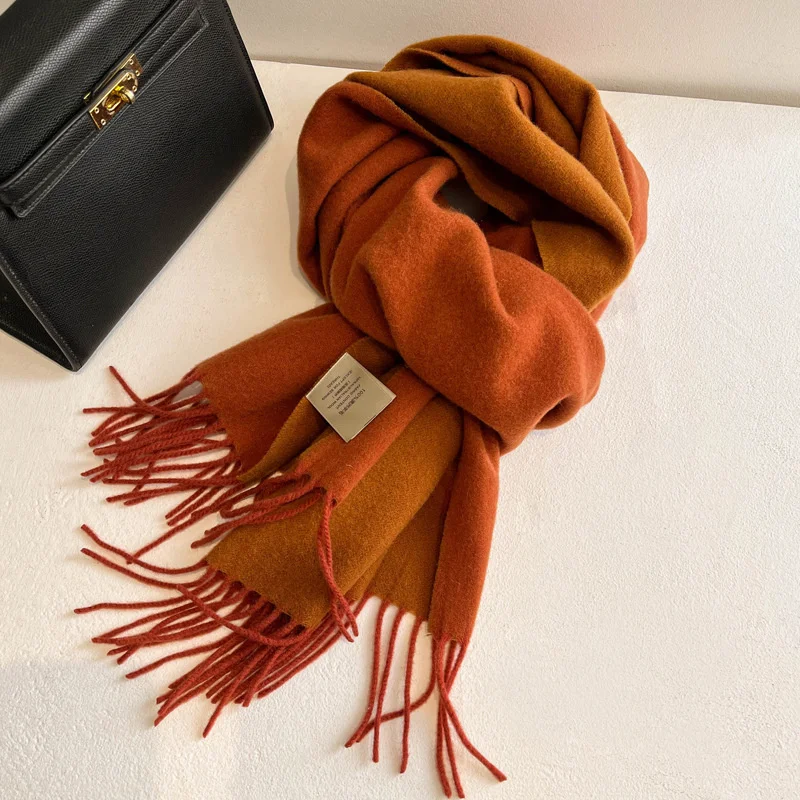 New Fashion Luxury Brand 100% Pure Wool Scarf Women Casual Soft Scarves Solid Color Shawl Thickened Cashmere Pashmina Lady Hijab