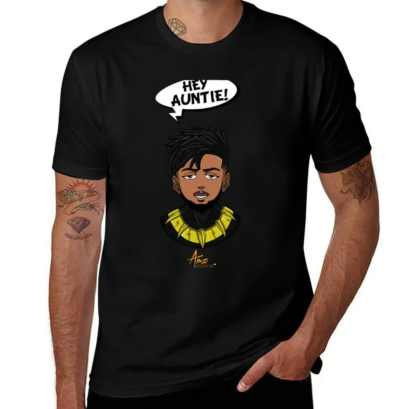 

Eric Killmonger ''Hey Auntie!'' T-Shirt Large Size Loose Casual Tee