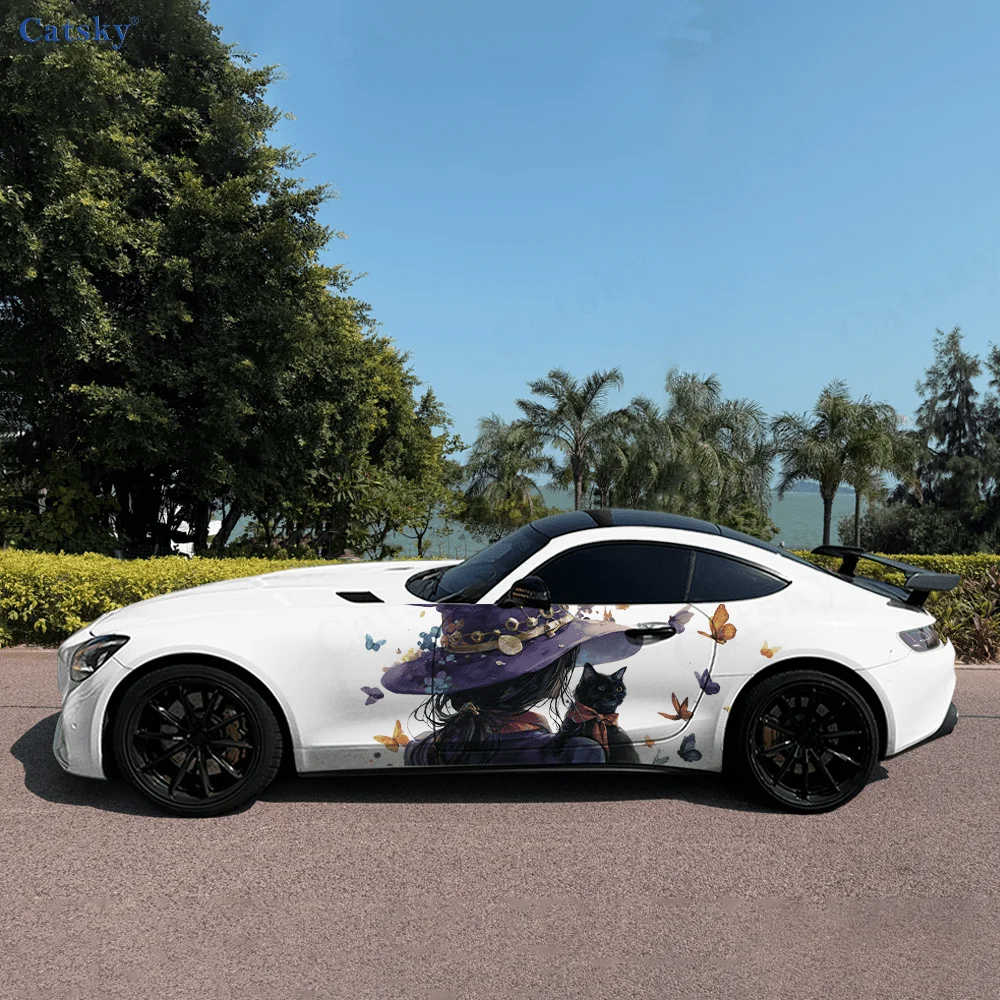 

Mysterious Hat Beauty Cat Car Vinyl Wraps Decal Self-adhesive PVC Sticker Suitable for Trucks SUV Decor Auto Accessories Gift