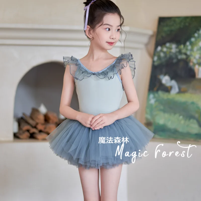 ชุดเต้นบัลเลต์สำหรับเด็กผู้หญิง ชุดยิมนาสติกเด็ก กระโปรงบัลเลต์ ชุดกระโปรงฟูฟ่อง สำหรับการแสดงบนเวที