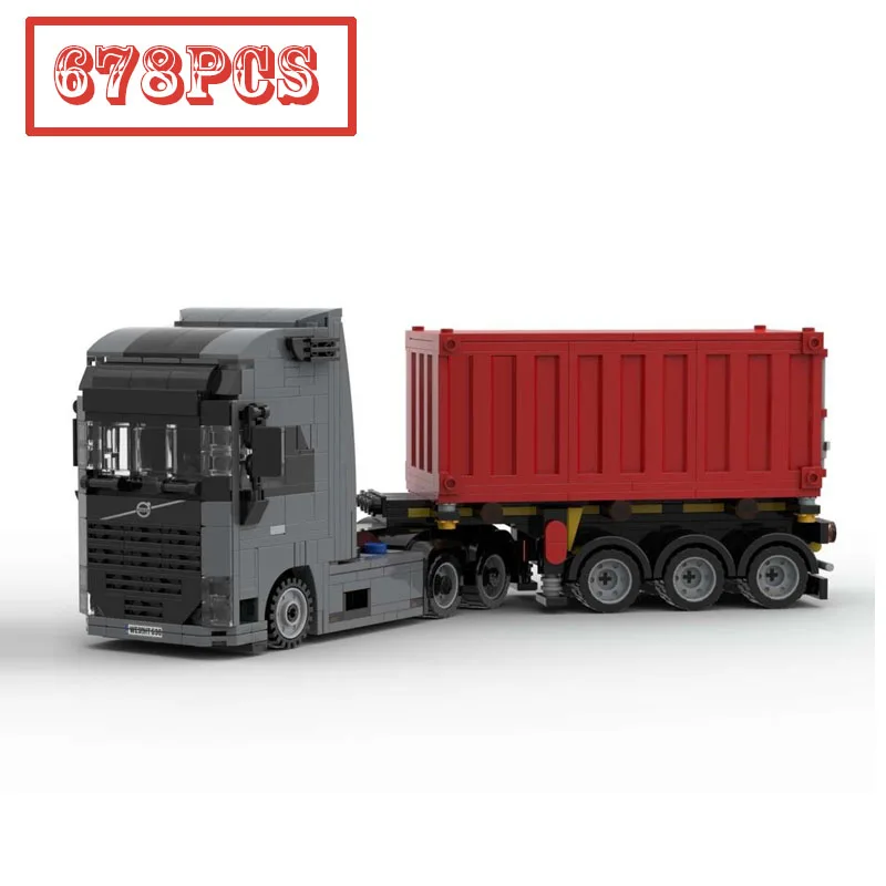 MOC 678PCS Building Blocks Semi Truck Toy, Red Container Trailer, City Cargo 6x4 Construction Bricks Educational Set