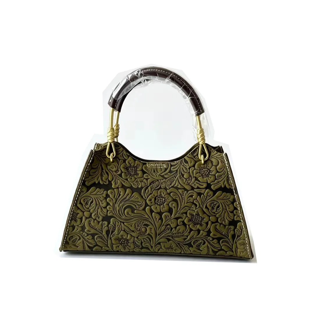 Small Floral Genuine Leather Composite Bag 2026 New Ladies Cow Leather Handbag Women Vintage Real Cowhide Tote or Cross-body Bag
