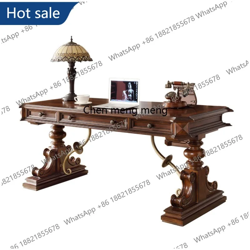 

M02 American antique size apartment desk all solid wood metal decorative computer desk desk