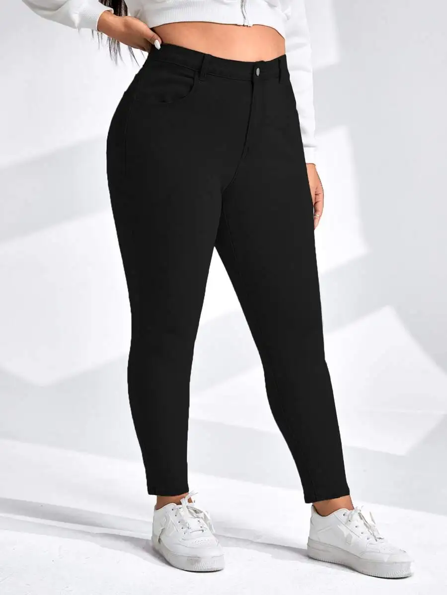 

Plus Size High-Waisted Stretchy Solid Black Casual Pants