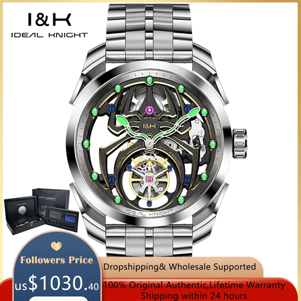 

IDEAL KNIGHT Tourbillon Flywheel Watch for Men Fashion Cool Spider Dial Luxury Top Brand Automattic Mechanical Wristwatch New In