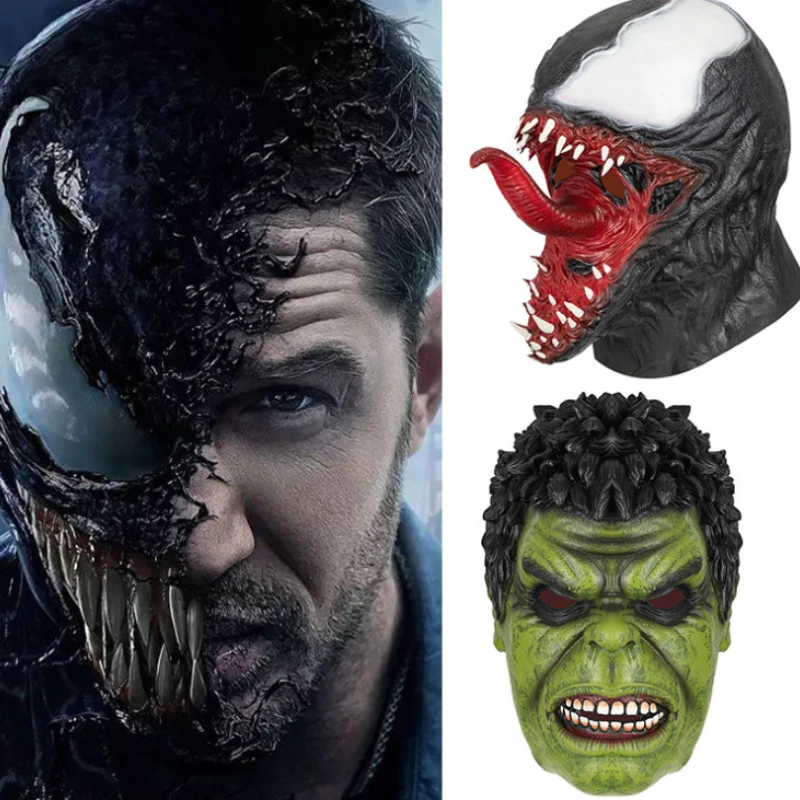 Masques de Cosplay de super-héros Venom, avec longue langue, tête complète, masque en Latex pour adultes, casque, accessoires de maison hantée, masques de fête