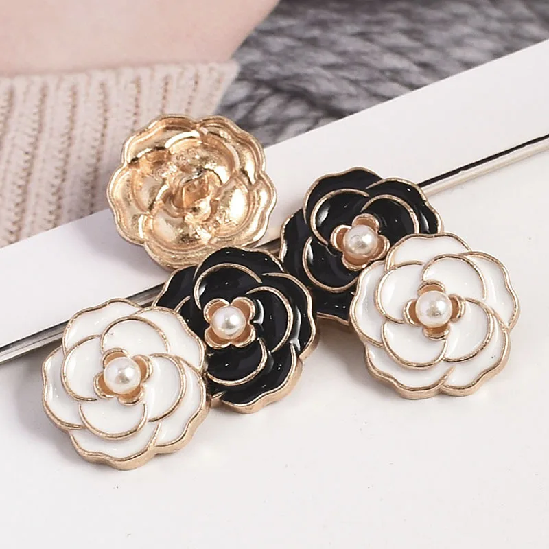 5pcs 21mm Fashion Resin Camellia Pearl Buttons For Shank Women Dress Blazer Scarf Decor Hand Sewing Buttons Jewelry Accessories