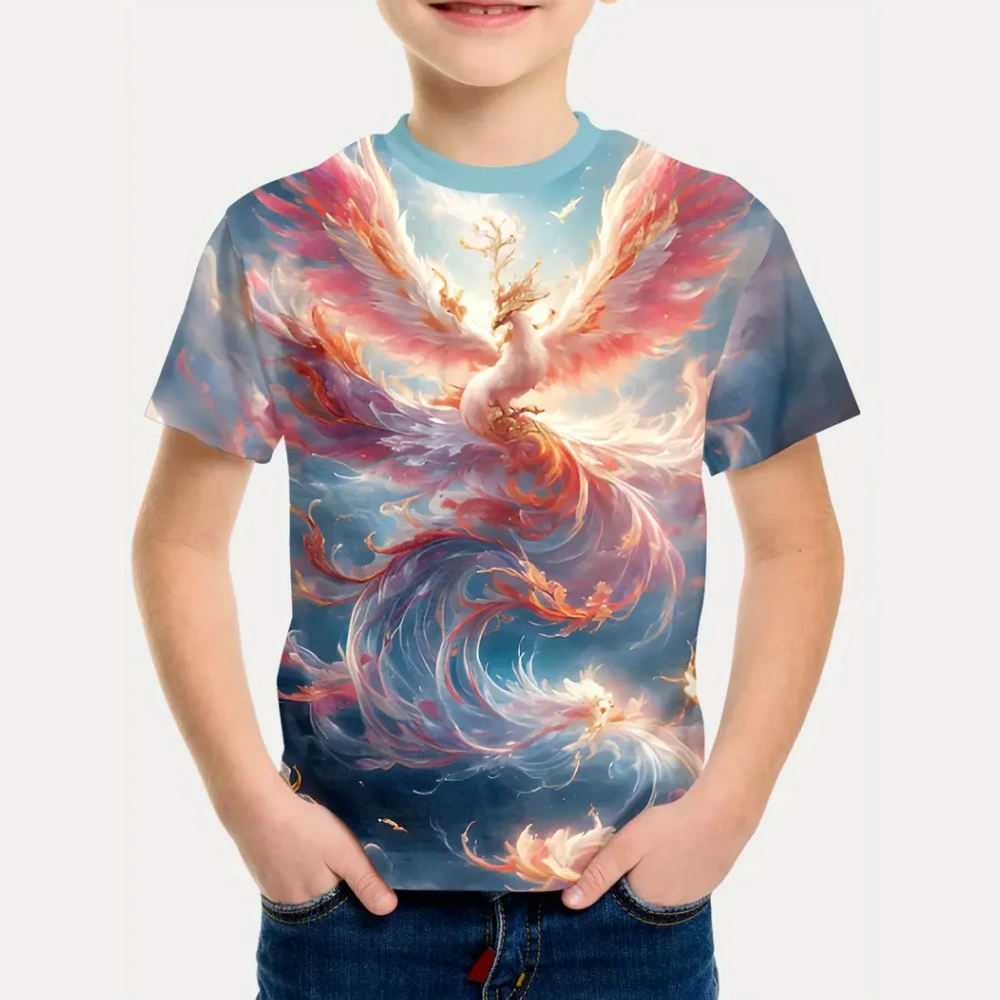 

Girl Clothing 3D Print Fashion Phoenix Graphic T Shirts Trendy Comforts Crew Neck Short Sleeve Kawaii Girl Children's T-Shirt