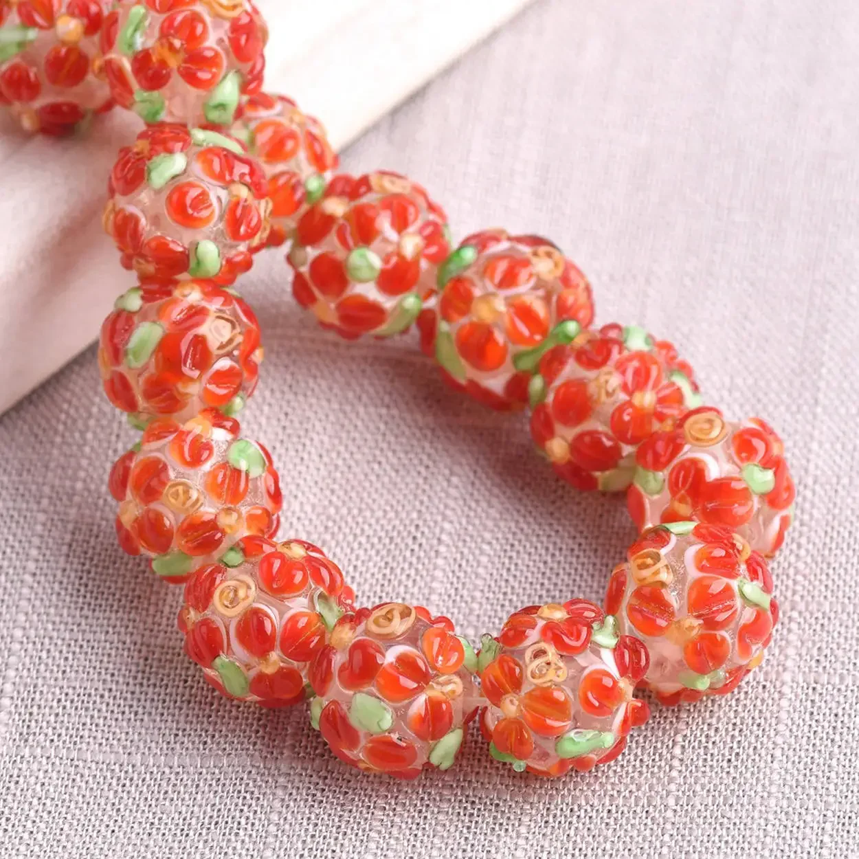 5pcs 12mm Round Charms Flower Petals Handmade Lampwork Glass Loose Beads for Jewelry Making DIY Crafts Findings