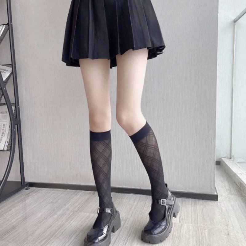 Women's Mid-calf Socks Thousand-bird Checkered Diamond-shaped JK Korean Calf Socks School Girl Style Sweet Girls Cute Funny Sock