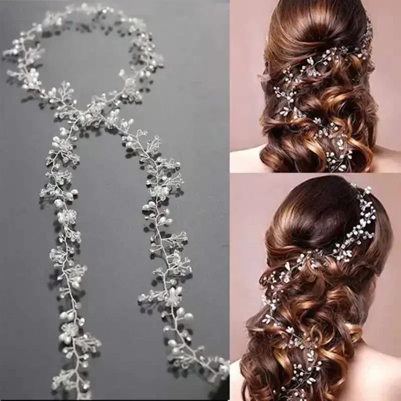 Wedding Hair Accessories Crystal Pearl Vine Head Belt Bridal  Ornaments Fashion Jewelry Bride Headdress Headbands Accessory